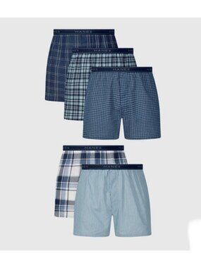 Hanes Men’s 5pk Woven Tagless Boxers Cool Comfort Underwear XXL Multi Blue